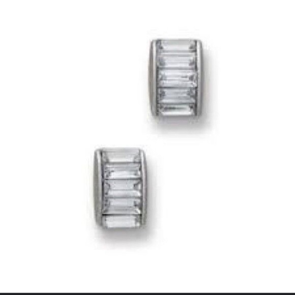 Lia Sophia Elegant Baguette Crystal Rhinestone Silver Rectangle Stud Earrings - Picture 1 of 5
